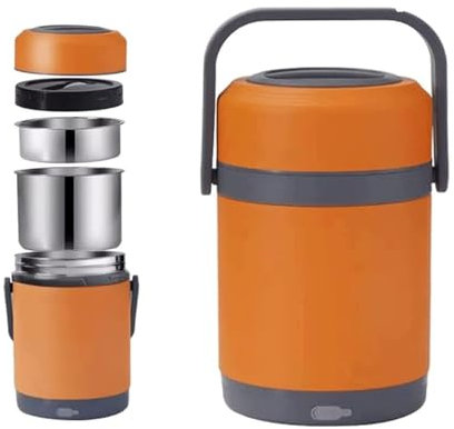 OLDMFZP Fiambrera eléctrica con calefacción, Calentador de Alimentos, Fiambrera eléctrica de 2 litros, Puerto USB for Viajes en Coche con 2 contenedores de Acero Inoxidable