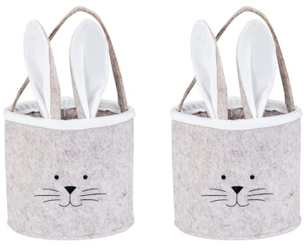levandeo 2er Set Körbchen Ostern Filz H30cm Grau Osterhase Osterkorb Osternest Hasenohren Osterdeko Aufbewahrung
