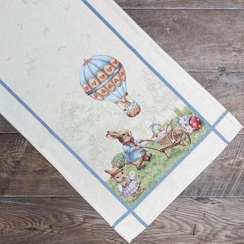 Runner da Tavola Pasquale in tessuto Gobelin Piazzato, Runner con motivo coniglio e uova, Centrotavola Cucina Pasqua, 100% Made in Italy (Bunny, 36 x 100 cm)