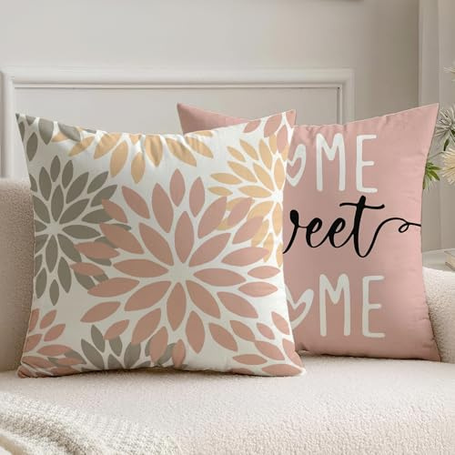 Vorysum Housse de Coussin Décorative Dahlias 50x50 cm Rose - 2 Pièces Double Face Housse de Coussin 50x50 Décorative Canapé, Jardin, Terrasse, Décoration Extérieure/Intérieure