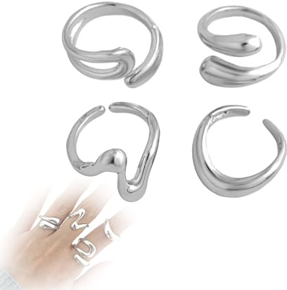 BinXiaoQin 4 Stück Ringe Silber,Damen Ring,Ringe Damen,Silver Rings,Schmuck Set,Frauen Fidget,für Damenring,Women,Finger Herz Vorsteckring Fingerring Jewelry Mädchen