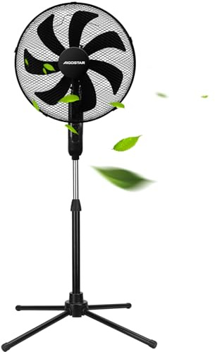 Aigostar Ventilador de Pie con 7 aspas, 50W, diámetro 41 cm. Ventilador de pie silencioso oscilante 75°, 3 Velocidades y altura ajustable 108-125cm. Silencioso para dormir. Color Negro. Elsie
