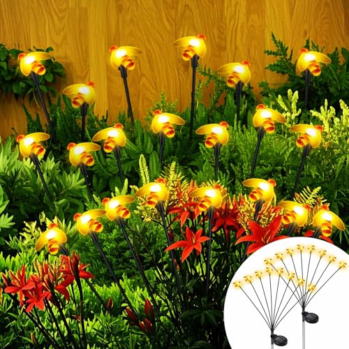 2stk Glühwürmchen Solar Deko für Außen Garten, Solarleuchten Garten Bienen Deko, Gartendeko für Draußen Wetterfest, Balkon Solarleuchten, Glühwürmchen Bienen Solarlichter für Balkon Pfad Terrasse