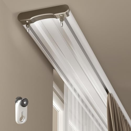 Binario per Tende A Soffitto Doppio in Alluminio Bianco con Scorrevoli da Interno Sopratende Arricciate A Bastone per Misura Moderni Scorrimento(A,150cm/4.9ft)