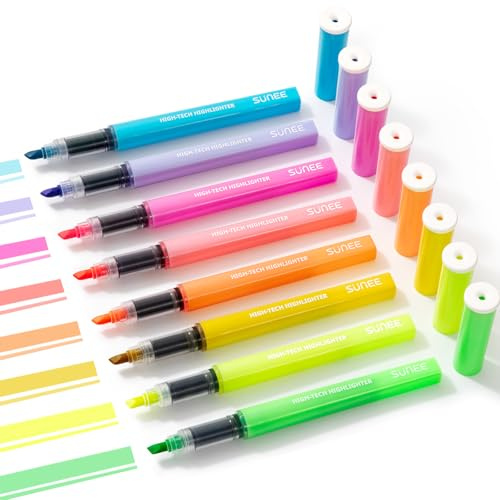 SUNEE Textmarker mit Keilspitze, Bibel Textmarker Set in 8 Farben, Highlighter Pen für Bibel, Tagebuch und Notizbuch