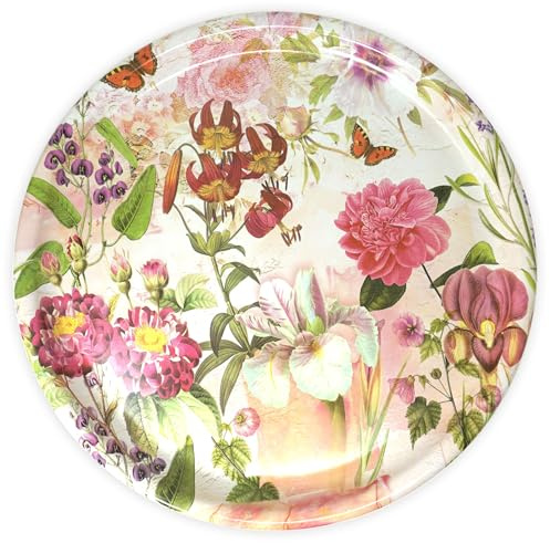 Lashuma Serviertablett groß rund 40 cm Ø, Küchentablett aus Melamin, Druck: Wildblume