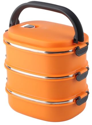 Ausla Caja de Lonchera de Acero Inoxidable Apilable de 3 Niveles Recipientes de Alimentos Seguros para Fugas con Horquilla de Cuchara para Niños Viajes Escolares de Oficina para