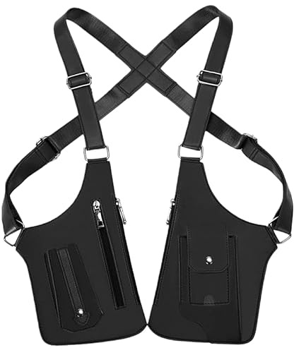 Armadura de cuero con correa oculta en las axilas, ajustable, accesorios anticarteristas con doble bolsa para hombres y mujeres, armadura de cuero, Black, 1