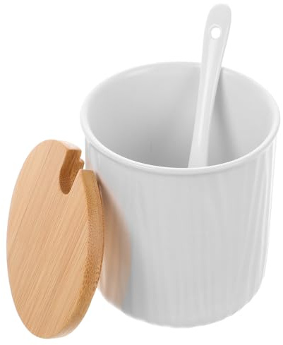 Hohopeti de Cerámica para Condimentos con Tapa y Cuchara Recipiente para y Especias de 300 Ml Salero con Cuchara y Tapa Azucarero Moderno Adecuado para Cocina y Almacenamiento
