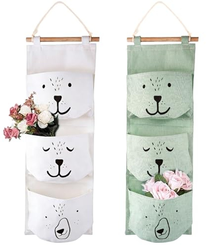 2 Stück Hängeaufbewahrung, Wand Hängen Tasche, Tür Organizer Kinderzimmer | Hängeorganizer Kinderzimmer Wand, Hängende Aufbewahrungstasche Stoff für Badezimmer, Schlafzimmer, Küche, Büro (Weiß, Grün)