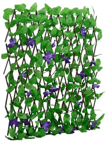 Treillis avec lierre artificiel extensible, vert, 180 x 70 cm, brise-vue en bois PVC, pour jardin, balcon, terrasse, facile d'entretien, décoration