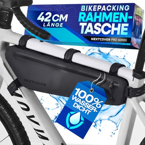 Nextcover® Bikepacking Rahmentasche [42 cm] I Fahrradtasche Rahmen - 100% Wasserdicht Dank AquaShield-TPU I Unterrohrtasche Fahrrad I Bikepacking Taschen für Gravelbike, Rennrad, MTB