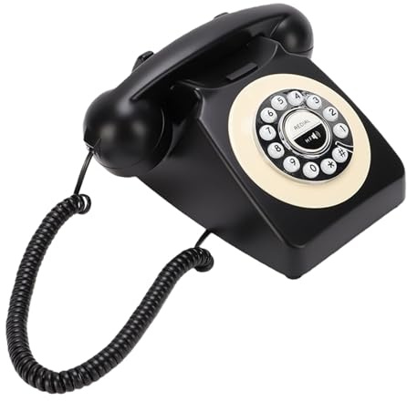 YUEHISY Teléfono Retro Bluetooth con Auricular, Teléfono Fijo Inalámbrico para el Hogar, Llamadas Manos Libres y Reproducción de Música (Black)