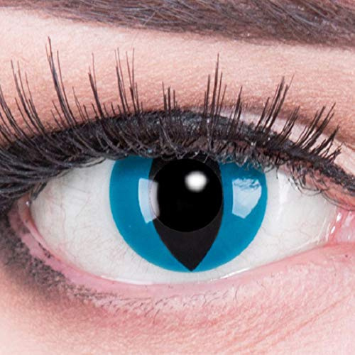 MeralenS Funnylens Lenti a Contatto Azzurre con Porta Lenti a Contatto Mystic Cat- Demone morbide comode da Indossare, Ideali per Halloween Manga Anime Cosplay o Carnevale Senza correzione