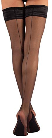 CALZITALY Sheer Hold Ups with Back Seam 15 DEN, Black, S to 4XL, Made in Italy (S)