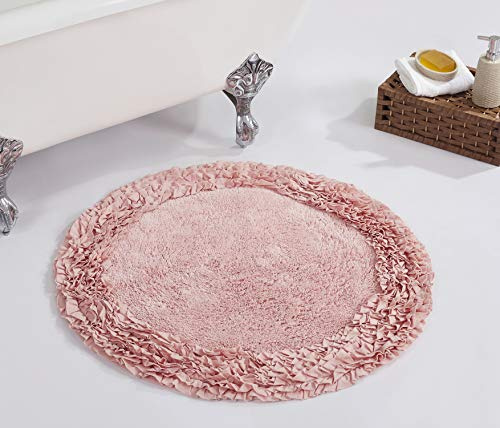 Better Trends 100% Cotton Bath Rug in Shaggy Border Collection - Ultra Soft, Plush, Absorbent, Tufted Bath Rug, Quick-Dry, Great for Bath, Shower, Bedroom, Dog or Door Mat, 30 Round, Pink