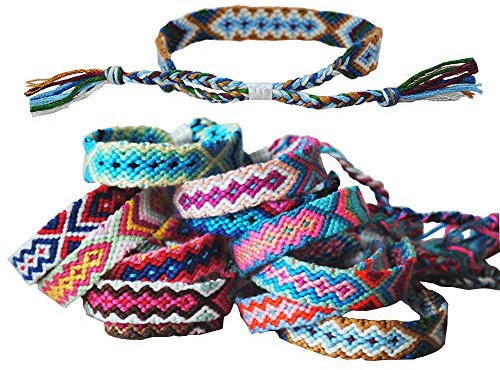Tangser Nepal vävda vänskapsarmband med en glidande knut stängning för barn, kvinnor, flickor och män - justerbar - blandade färger slumpmässigt (paket med 12), 6.2 Inch, Nepal väv Vävd
