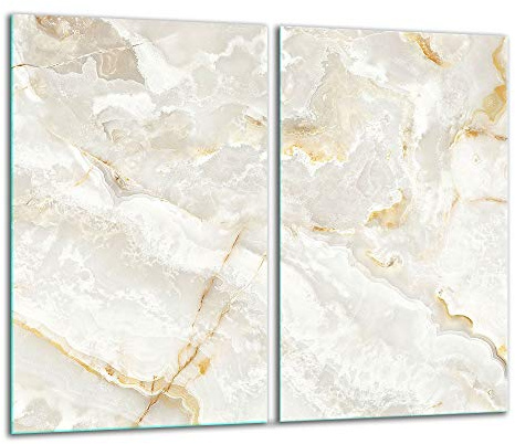 QTA | Herdabdeckplatten 2x30x52 cm Ceranfeld 2-Teilig Universal Elektroherd Induktion für Kochplatten Herdschutz Deko Schneidebrett Sicherheitsglas Spritzschutz Glas Weiß Marmor
