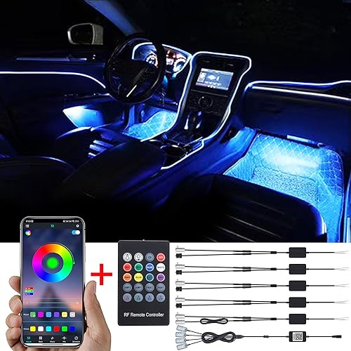 TABEN Auto Innenraum Umgebungslicht 64 Farben APP Control Auto Dekoration Atmosphäre Licht Kit Wasserdicht Glasfaser Atmosphäre Neonstreifen Kaltlichter 1W DC 12V-24V 8m