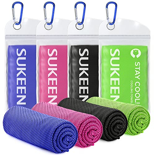 Sukeen Confezione da 4 asciugamani rinfrescanti (101,6 x 30,5 cm), asciugamano per ghiaccio, morbido e traspirante, asciugamano in microfibra per yoga, sport, corsa, palestra, allenamento, campeggio,
