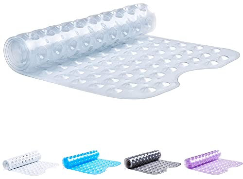 TranquilBeauty No Slip Bath Mat with Suction Cups - Clear 100 x 40 cm Extra Long Bath Mat - Anti-Mould, Machine-Washable, Non-Latex - Shower Mats for Elderly and Children - Durable and Easy to Clean