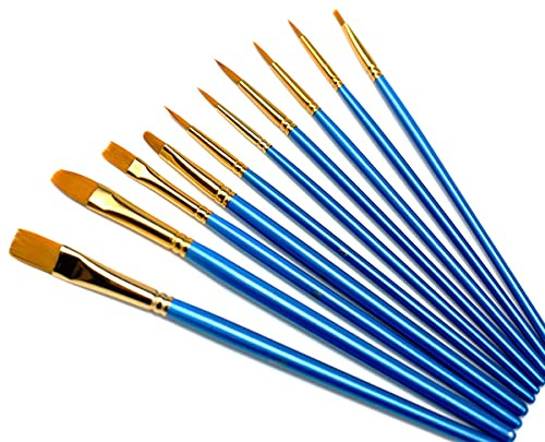 SyiXute 10 Stück Pinsel Set,Nylon Malpinsel,Premium Nylon Acrylfarben Pinsel,Hölzernen Griff Pinsel Künstler Satz für Anfänger,Kinder,Künstler und Gemälde Liebhaber (Blau)