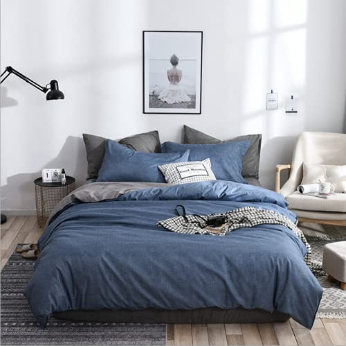Gezu Sets de Housse de Couette 220x240cm Bleu Gris Unie Réversible Parure de Lit en Microfibre avec Fermeture Éclair 2 Personnes avec 2 Taie d'oreiller 65x65cm