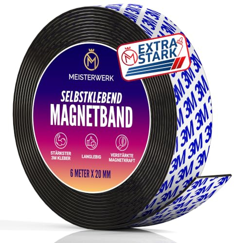 MEISTERWERK Magnetband selbstklebend I Bester Halt durch stärksten Marken-Kleber I Magnetband mit idealer Magnetkraft durch Anisotropic Material I Elastische Magnetstreifen erleichtern zuschneiden