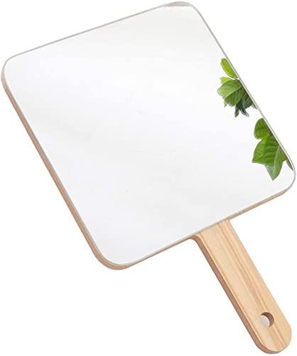 Handspiegel mit Griff, Schminktisch-Spiegel, Holz-Handspiegel, quadratisch und rund, Handspiegel für professionelle Friseure, 17,517,5 cm (2 Stück, quadratisch)