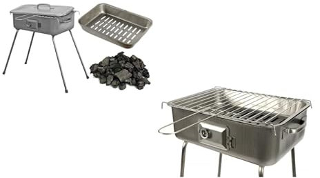 Barbecue fornacella a carbone da giardino terrazza pic nic coperchio grigia in acciaio carbonella pieghevole