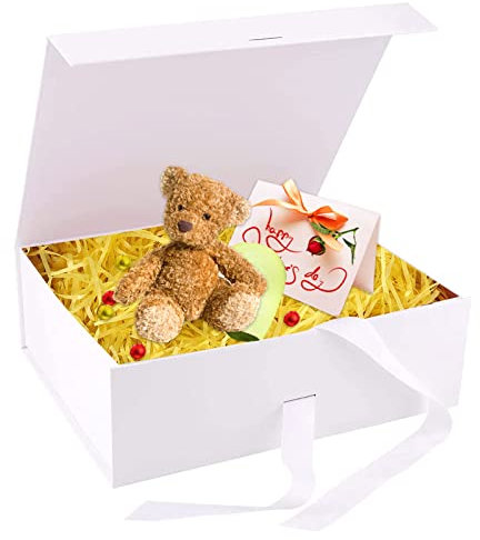 Mecctuck Geschenkbox 21x17x7cm - Faltbare Geschenkverpackung mit Magnetverschluss, Geschenkkarton mit Schleife und Deckel für Geburtstag Hochzeit Weihnachten