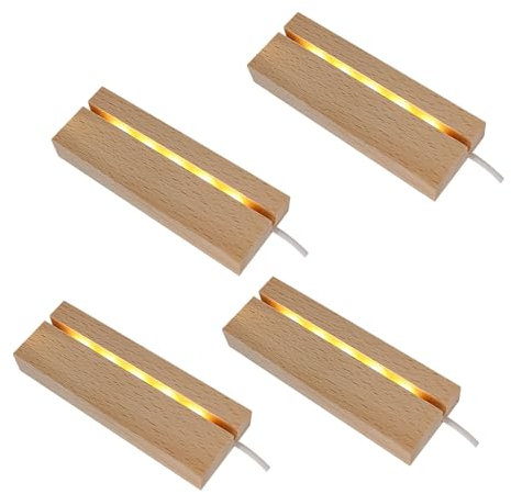 YWNYT 2 Pack/4 Pack LED Lights Display Base, Wooden Rectangle Display Pedestal Art Lights Display Stand for Crystal Glass Resin Art DIY Decorative Ornament (4 Pack)