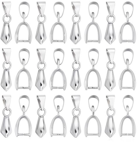 SUNNYCLUE 1 Box 120Pcs Pinch Clip Bail Clasp Pinch Bails Dangle Bead Pendant Connector Findings for Jewelry Making Buckles Charm Connection Necklace Bracelet Supplies Platinum Color 20mm
