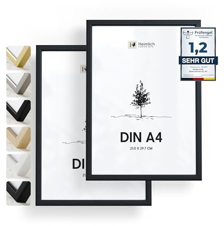 Fotorahmen aus massivem Ayous-Holz - DIN A4 21 x 29,7 cm, schwarz, 2er-Pack | Heimlich® – Robuste Dokumenten-, Zertifikats- Und Diplomrahmen Aus Holz – Wand- Oder Tischaufsteller