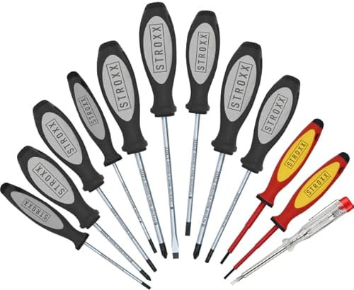 STROXX® Schraubendreher-Set |12tlg.| PZ/PH/Torx/Schlitz | Made in Germany | VDE | Spannungsprüfer | Schraubenzieher | Handwerker | Elektriker | Industrie | Heimwerker
