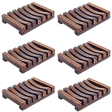 6 Pieces Wooden Soap Dish, Self Draining Soap Dish Holder Natural Drain Soap Saver, Soap Tray for Shower Used for Bathroom, Kitchen