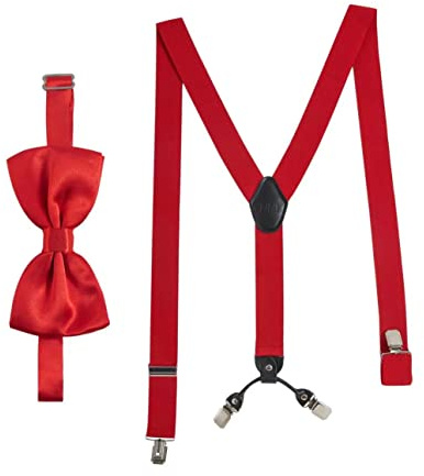 Massi Morino Hosenträger mit Fliege Set für Herren und Damen I Y-Form Träger elastisch mit extra starken Clips - 3,5cm breit - längenverstellbar I Vorgebundener Schlips für Anzug