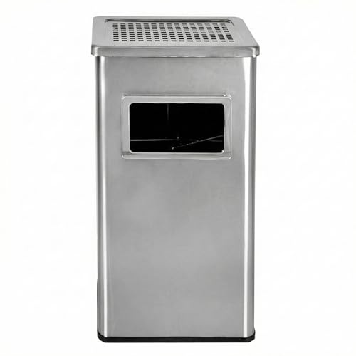 CAMPALO 2-in-1 Standaschenbecher und Mülleimer für draußen, mit 20 Liter fassendem Abfallbehälter, Abmessungen H61 x L30 x B24 CM, Silber.