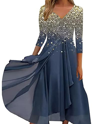Partykleid Damen Glitzer Langarm A Linie Hochzeit Große Größen Festkleider Ballkleid Prinzessin Festlich Curvy Lang Abendkleider Midi Plus Size Elegant Paillettenkleid Glitzerkleid