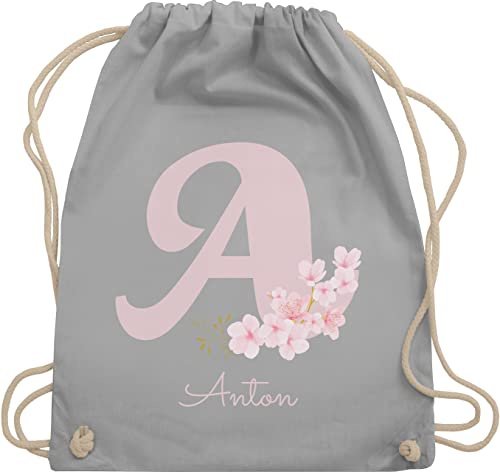 Turnbeutel Rucksack - Initialen - Personalisierte Geschenke mit Anfangsbuchstaben I Geschenkideen mit Namen - Unisize - Hellgrau - beutel kindergarten stoffbeutel kita buchstaben buchstabe