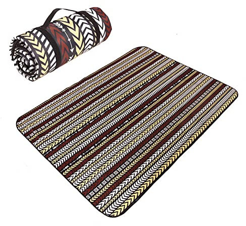 DOTBUY-SHOP Picknickdecke Wasserdicht, Campingdecke Stranddecke Wärmeisoliert Maschinenwaschbar Faltbar Picknickmatte, für Outdoor Strand Campen Wandern Ausflüge (Ethno-Stil schwarz,200x300cm)