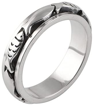 AMDXD 925er Sterling Silber Ringe, Fisch Sterling Silber Ring Herren für Herren, Gothic Biker Ring, Gr.69 (22.0), Silber, Echtschmuck