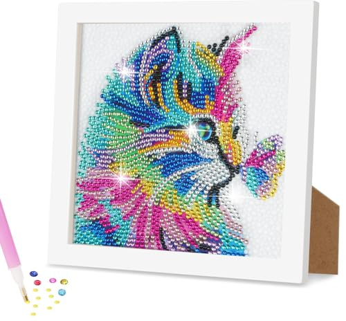 AUAUY Diamond Painting Kit, 5D Diamond Painting Gatti Kit con Cornice in Legno, DIY Diamante Painting Pittura Kit Craft Arts Regalo per Decorazione Della Parete di Casa (Gatto)