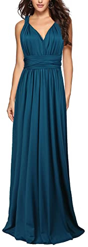 xxxiticat - Abito da sera lungo da donna, elegante abito da damigella d'onore, abito da cocktail, per le feste, blu-verde, S
