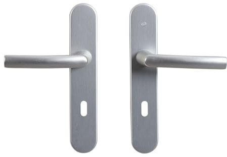 Bricard Paire de poignées de porte 7E8070 Osmose 2 Clé L-Argent Anodisé. Pour Porte Chambre, Porte Intérieure à Clé.