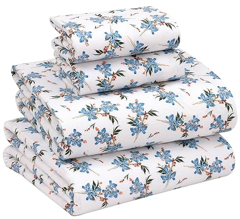 RUVANTI Flannel Sheets Queen Size - 100% Cotton Double Brushed Bed Sheets, Deep Pockets 16 Inches Queen Sheet Set, All Seasons Breathable & Extra Soft - Warm & Cozy, 4 Piece, Cloud Nine
