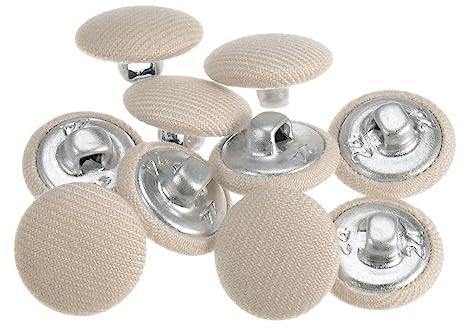 sourcing map 10 Stück 15 mm Knöpfe Beige mit Stoffüberzug, Vintage Stoffknöpfe Bezogen Nähknöpfe Runde Retro Bastelknöpfe Metallschaft für Mantel Strickjacke Anzüge Kleider Blusen
