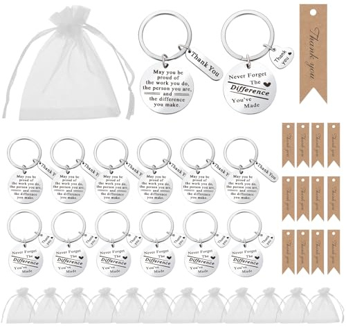 FRIUSATE Schlüsselanhänger mit Aufschrift Thank You, inspirierender Schlüsselanhänger mit Dankeskarte, Organza-Beutel, Abschiedsgeschenk für Kollegen, Lehrer, Krankenschwester, silber