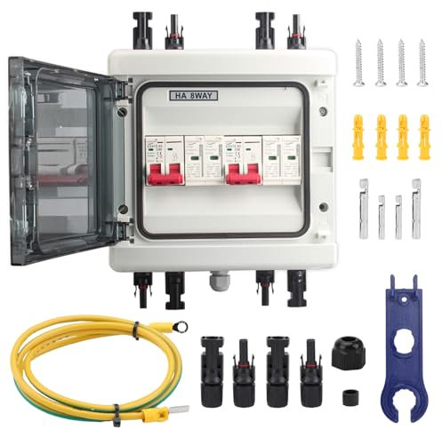 DC Überspannungsschutz, 1000V 32A DC Leitungsschutzschalter Photovoltaik Solarmodul dc Leitungsschutzschalter Blitzschutz Erdung DC Trennschalter mit Solarstecker Erdungskabel, IP65(2 in 2 out)