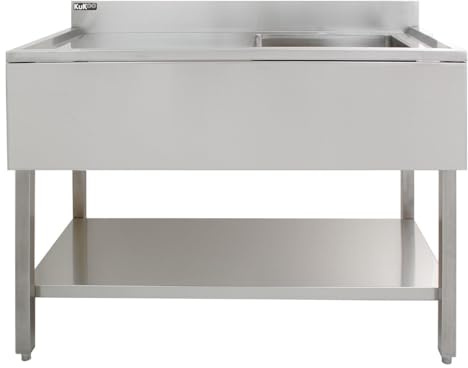 Fregadero de Cocina 1 Seno Acero Inox (90x120x60cm) Escurridor Izquierda Lavabo Comercial Profesional Restauración Gastronomía con Pies Ajustables,Protector contra Salpicaduras+Tapón Colador GRATIS